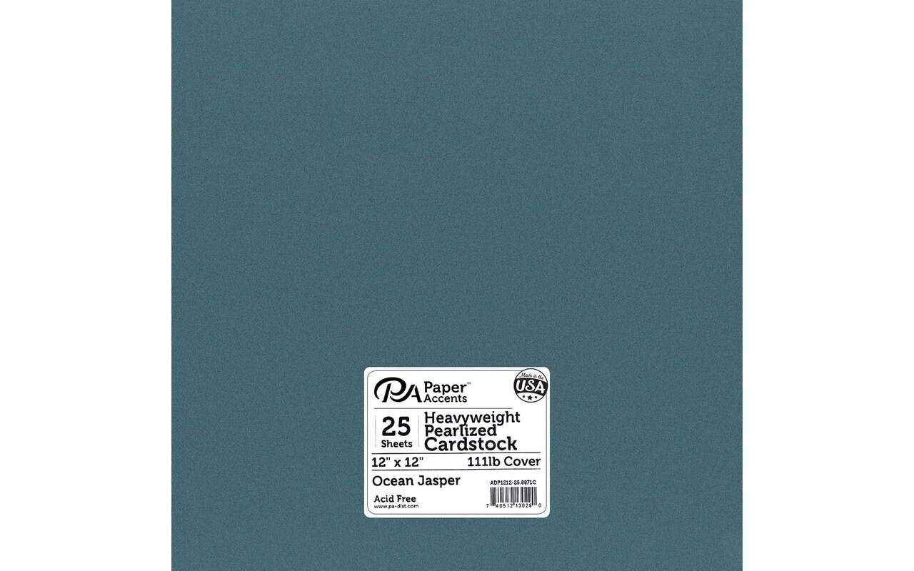PA Paper Accents Pearlized Cardstock 12&#x22; x 12&#x22; Ocean Jasper, 111lb colored cardstock paper for card making, scrapbooking, printing, quilling and crafts, 25 piece pack
